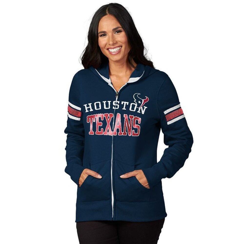 NFL Houston Texans Cute Hoodie Ladies Women's Bling Full Zip Sweatshirt NWT